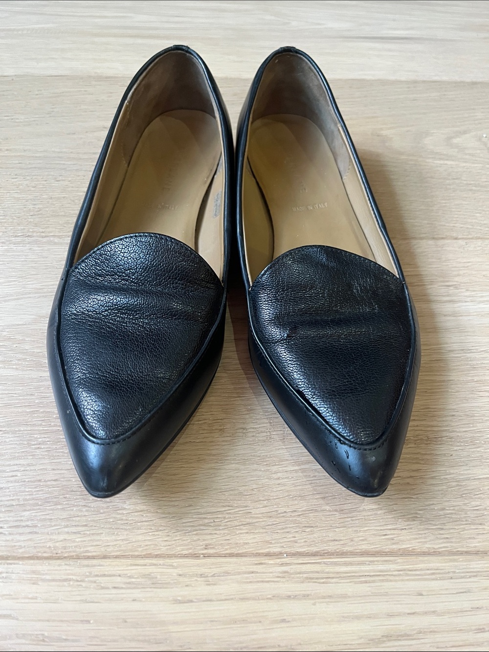 Everlane Black Leather Pointed Toe Flats